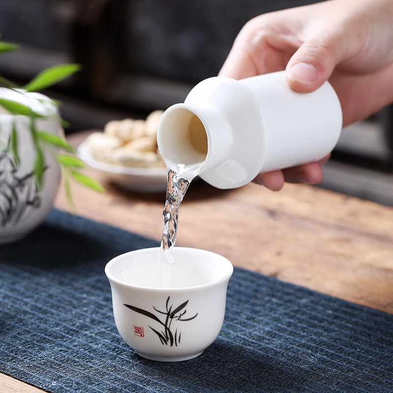 Qiansheng Yuan Wine Warmer Three-piece Set Ceramic Wine Warmer Shanshui Household 2-Liang Wine Warmer Warmer Wine Warmer Chinese Style Wine Kettle Orchid 2-Liang Wine Warmer (1 Pot 2 Cups 1 Liner) 101-200ml