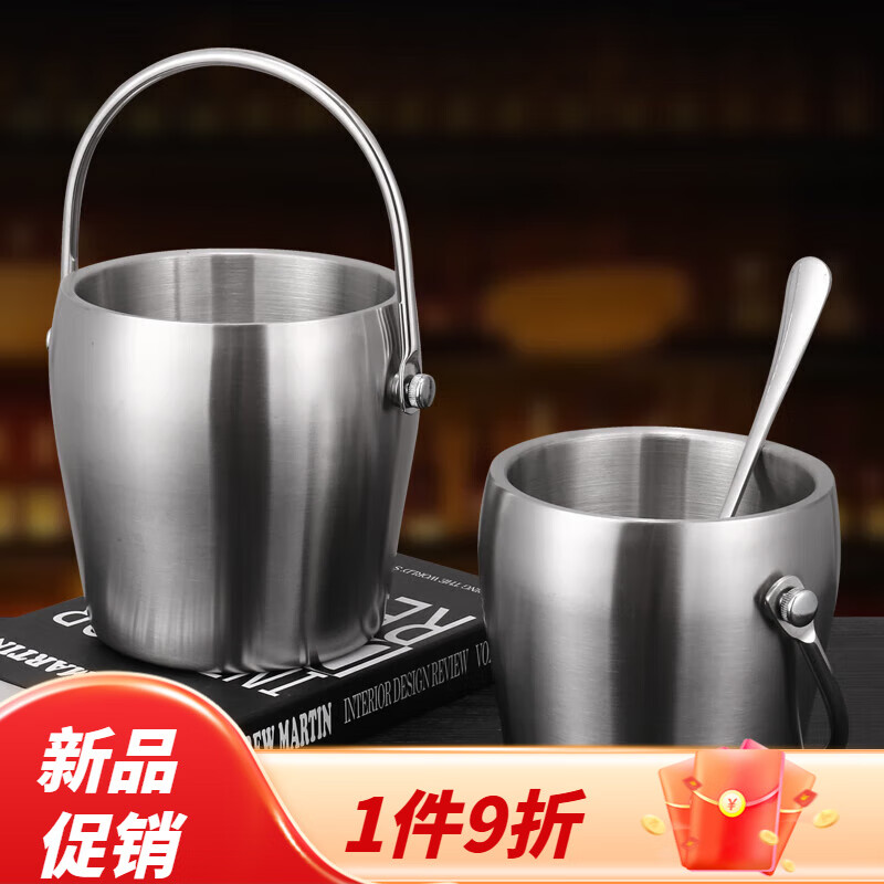 Qian Dong stainless steel ice bucket golden champagne bucket bar KTV European hammered wine barrel red wine foreign wine frame ice bucket commercial extra thick hammered ice bucket 1L gold