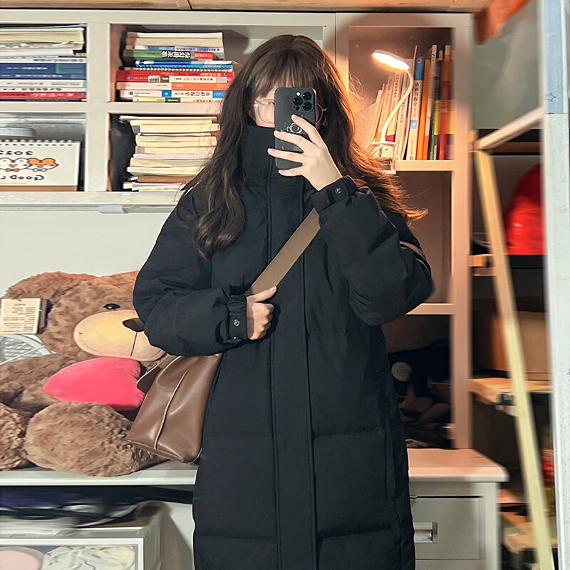 GARNUO Chinese drama same style down jacket for women mid-length knee-length hooded 2025 new winter white duck down thickened black jacket black S 80-100 catties