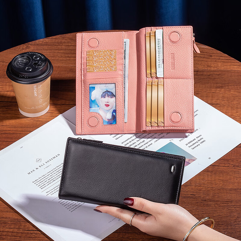 Sephoron New Year long vertical wallet unisex simple anti-theft brushed cowhide two-fold multi-card slot large banknote holder yellow-first layer cowhide gift box packaging