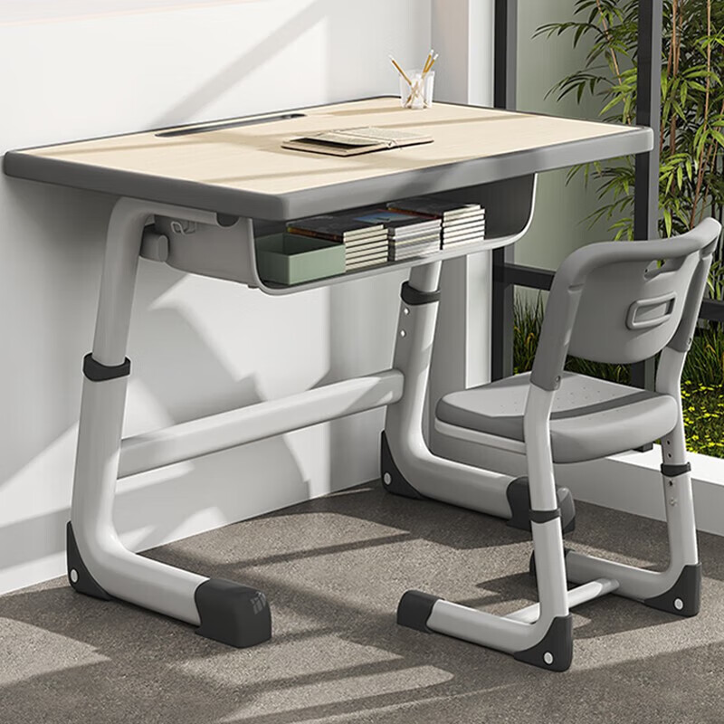 Full of Hope Children's Study Desk and Chair Set Home Liftable Desk 3-18 Primary and Secondary School Students Homework Writing Computer Desk and Chair No Installation/60*40/Hand Lift/Wood Grain Gray Writing Desk