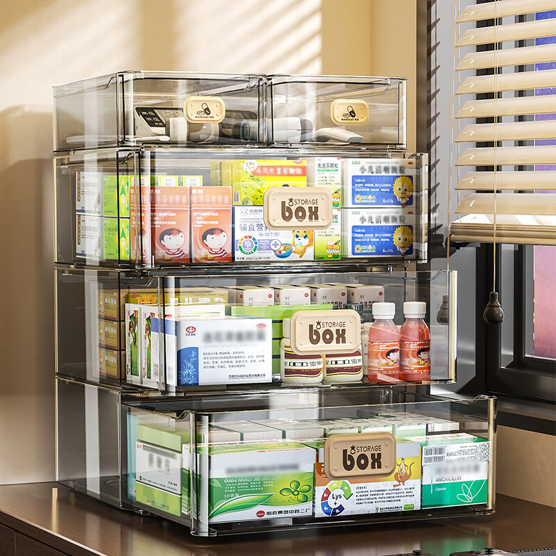 KAMAN drawer-type medicine box transparent medicine storage box household medicine storage cabinet storage rack multi-layer home first aid kit combination small * 2 + large * 2 4 pieces