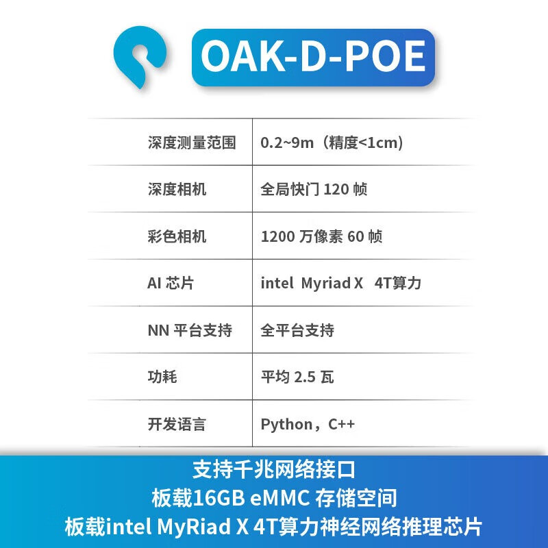 OAK China OAK-D-POE Network Waterproof Artificial Intelligence Binocular Depth Camera OAK-D-POE