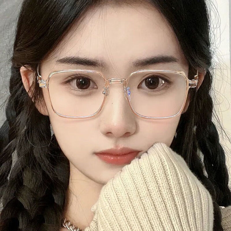 Jiaxuan anti-blue light discoloration myopia flat glasses can be equipped with prescription women's large frame high-profile slimming plain sunglasses frame bright black no prescription anti-blue light flat glasses