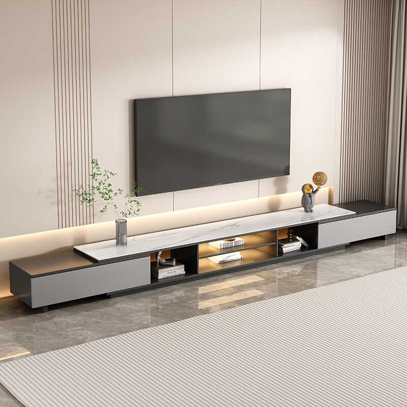 Mushun light luxury coffee table TV cabinet modern simple home living room storage cabinet small apartment retractable TV cabinet combination retractable TV cabinet 1.8-2.6 meters light luxury gray