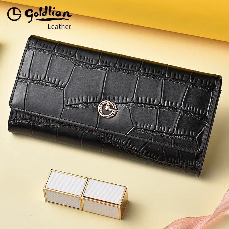 Goldlion long wallet for women 2025 new cowhide clutch bag for girls with multiple card slots genuine leather light luxury ladies handbag high-end series 2 white
