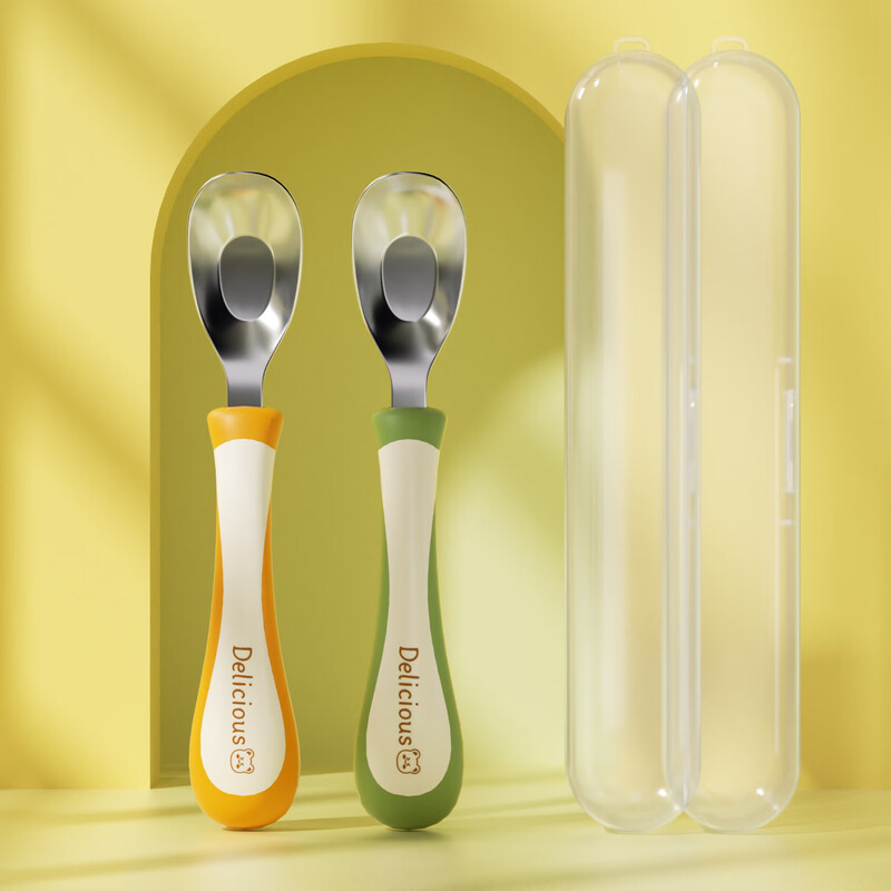 COOKSS baby spoon baby ingot spoon food supplement spoon 316 stainless steel children's training eating spoon tableware set of two