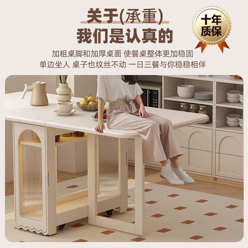 Isabel white solid wood folding dining table integrated sideboard small apartment cream style retractable dining table multifunctional removable 1.2m all solid wood dining table