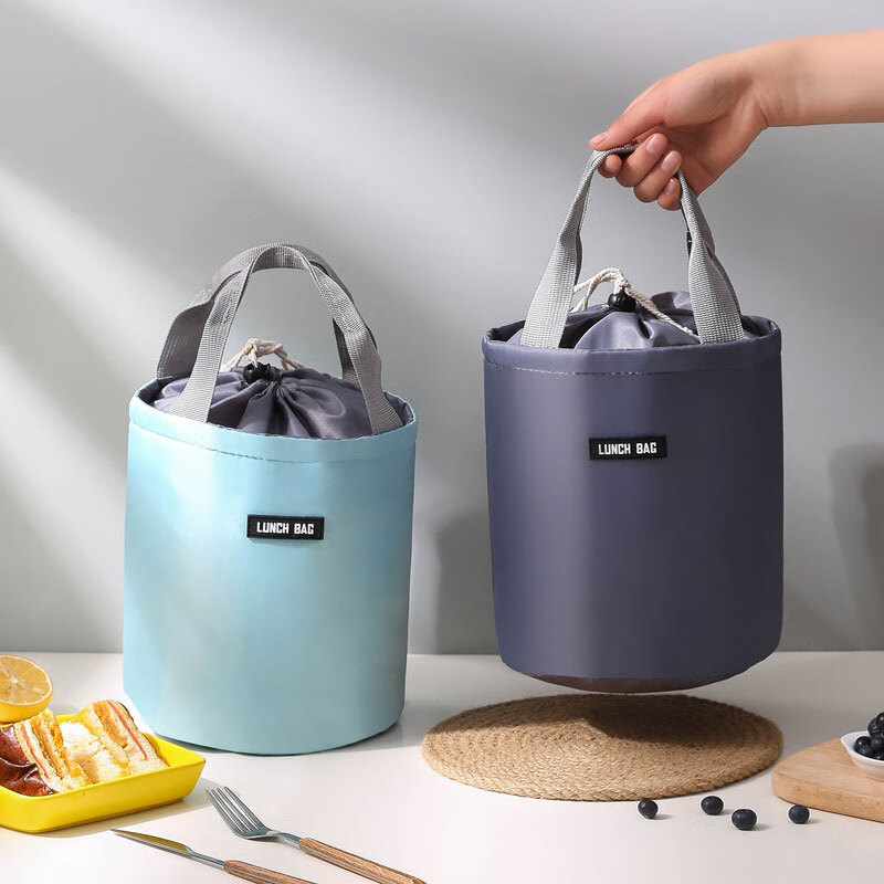 Yupinjia lunch box bag insulation bag lunch bag handbag round waterproof lunch box bag student office worker lunch box bag gray