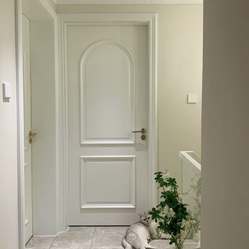 Chongqing Xiaoxiao Wooden Door Arc Buckle French Style Light Luxury Bedroom Flat Opening Solid Wood Composite Paint