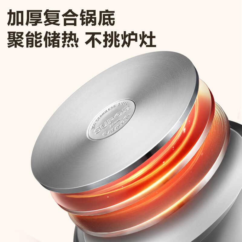 SUPOR steamer 304 stainless steel household high arch cover steamer three-layer double-layer thickened bottom gas induction cooker universal pot steamer 3 layers 26cm