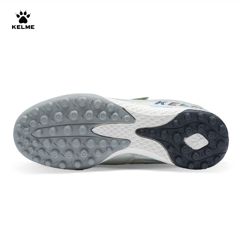 KELME children's football shoes TF nail-breaking Velcro-free lace-up non-slip wear-resistant sneakers metallic silver black 35