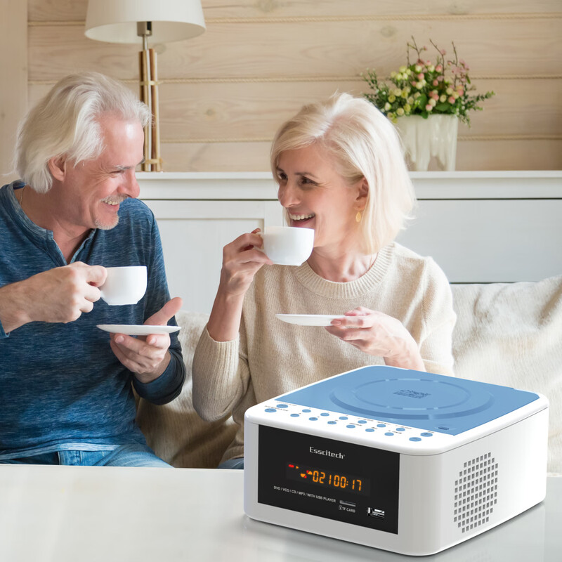 Esscitech German portable DVD player mini home CD player all-in-one evd player VCD high-definition player European classic mp3 English disc U disk player black Bluetooth model + 2 18650 rechargeable batteries official standard