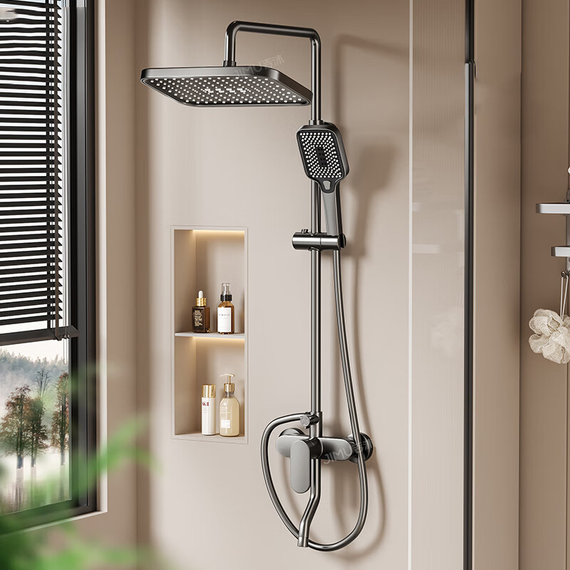 Gaosili Germany COSO new all-copper shower household shower set bathroom pressurized shower head shower head shower head electroplated silver square shower head four-stop shower set