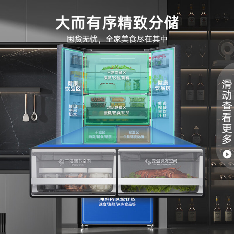 Rongsheng 526 liter double purification dual system French multi-door four-door refrigerator household first-class energy efficiency air-cooled frost-free energy-saving large capacity BCD-526WD1MPA gray national subsidy New product 526 gray + IDP sterilization and deodorization + dual system circulation