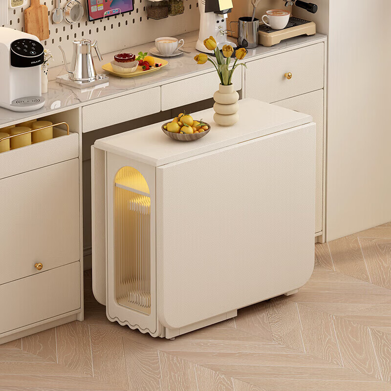 Isabel white solid wood folding dining table integrated sideboard small apartment cream style retractable dining table multifunctional removable 1.2m all solid wood dining table