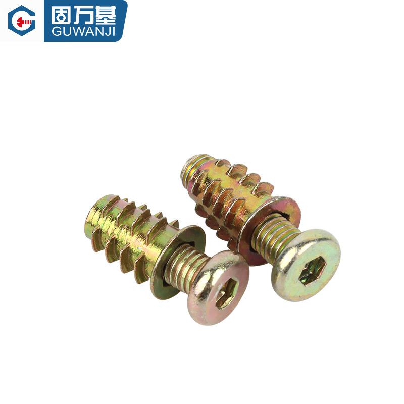 Guwanji hexagonal furniture screws, internal and external teeth, embedded nuts set, flat head screws, inlaid nuts, wooden bed connectors, M6x16 (20 sets)