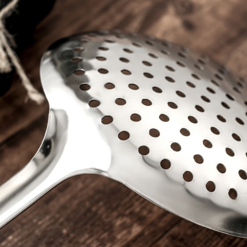 Enshousu household colander with long handle and thickened large stainless steel noodle spoon for dumplings fried spicy kitchen supplies one-piece molding + 18cm thicker