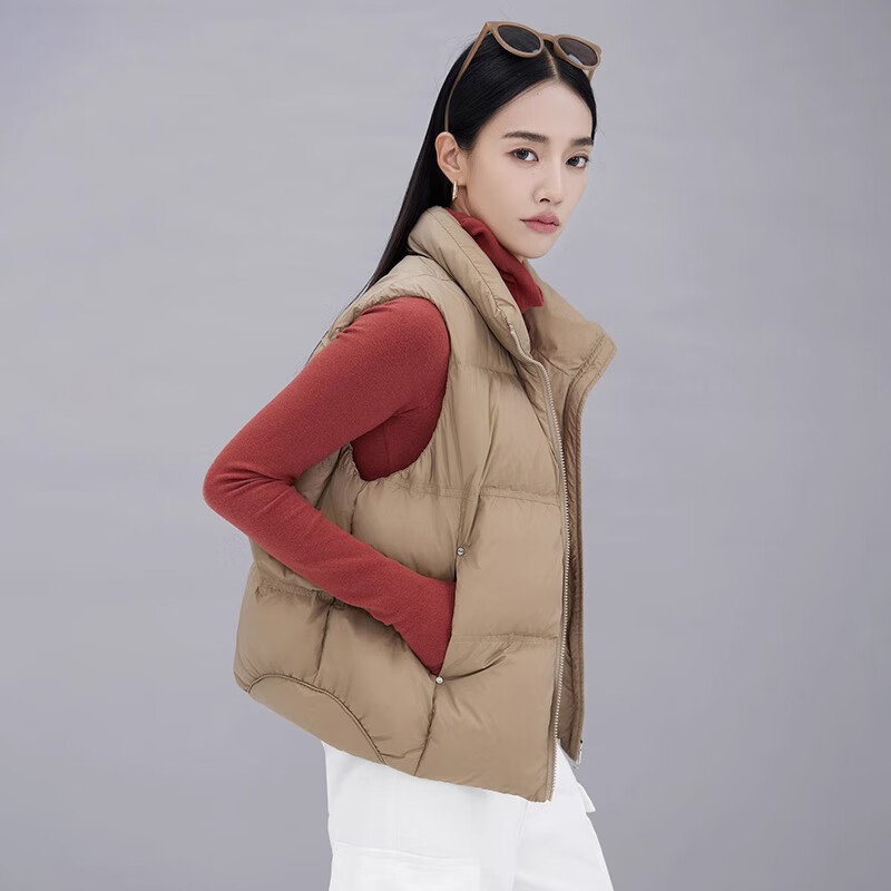 YAYA (YAYA) Off-season Down Vest Women's Winter New Stand Collar Short Simple Loose Versatile Cocoon Top YZ Green 155/80A(S)