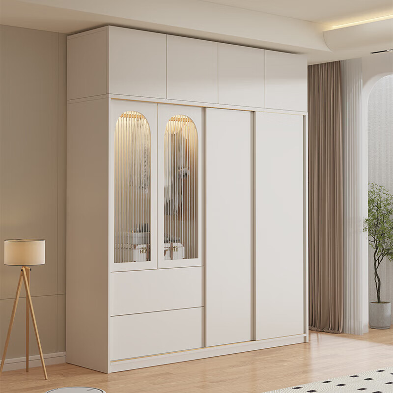 Shangxuan JD Yuncang Shining Wardrobe Bedroom Modern Simple Solid Wood Wardrobe Rental Sliding Door Large Wardrobe Wardrobe Solid Wood 1.6 Meter Wardrobe