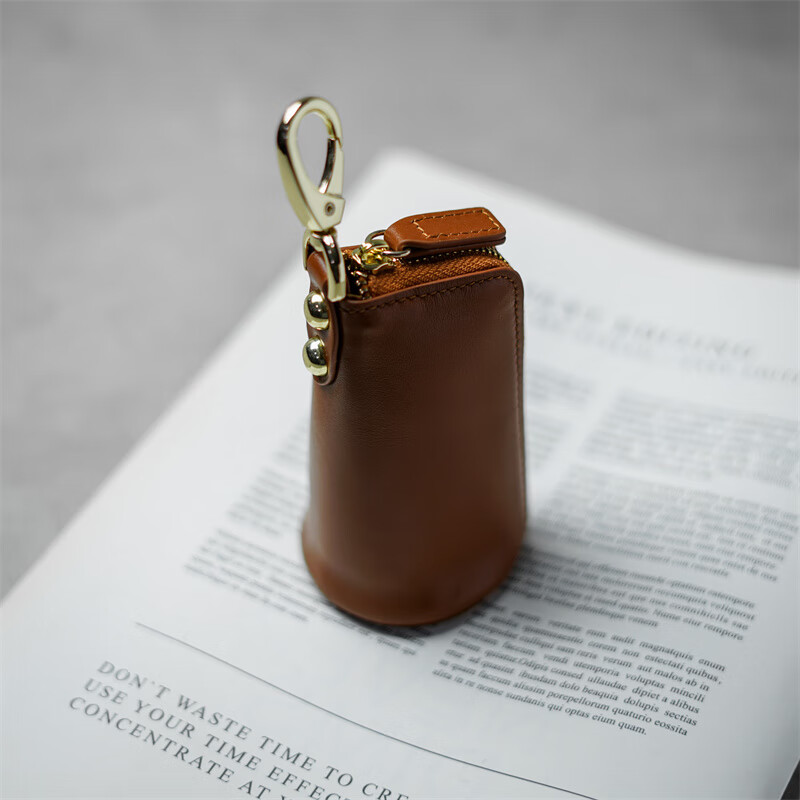 Key bag for women, exquisite and high-end, multifunctional, large-capacity, car key bag, men's change storage key bag, small hanging bag, cowhide brown 10*5CM
