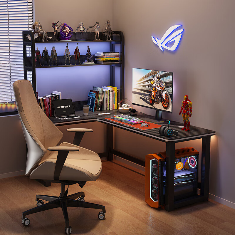 Xinmeikai corner gaming table double computer table desktop desk bookshelf integrated hole board table corner game table right corner single table carbon fiber color length 120cm width 80cm