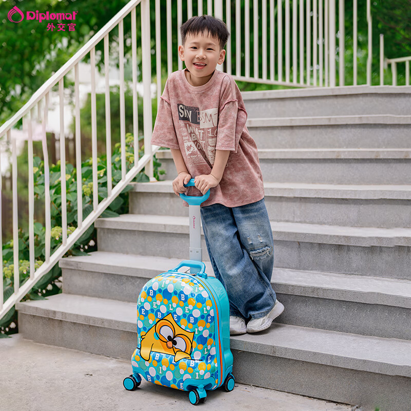 Diplomat diplomat suitcase Bubu co-branded children's cute primary school students can board the trolley case BB-L3307 series blue 16 inches - suitable for short distances and can be boarded