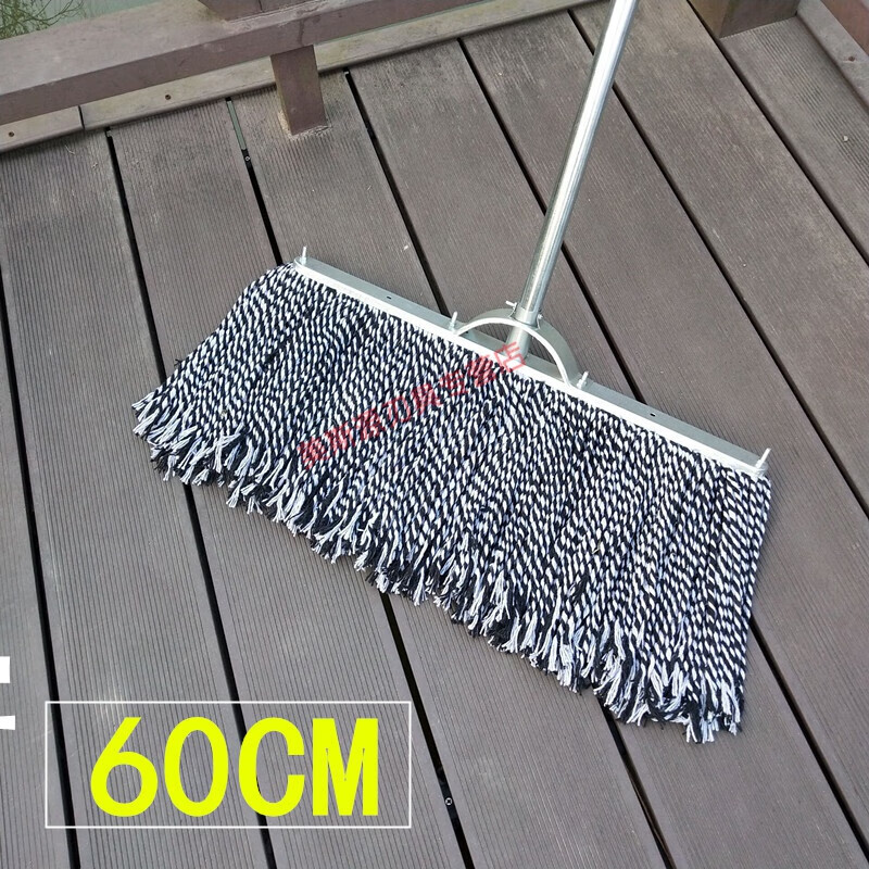 Wood mop, old-fashioned wooden handle, flat head row mop, cotton line cotton mop, water dust mop, wide head floor mop, cement cotton line, round head/iron head reinforced version (wooden pole)