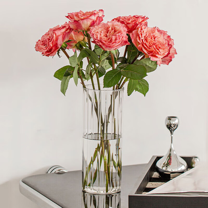 Fan Yejia transparent acrylic anti-fall vertical pattern vase high-end decoration living room flower arrangement simple water-raised flowers roses and lilies