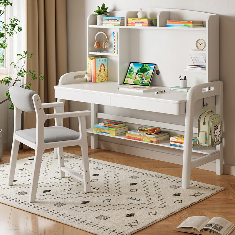 Kao solid wood desk primary and secondary school students bookshelf lift table learning desk 2012#1.4m desk + book chair