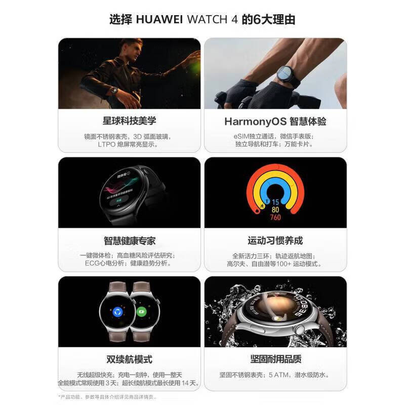 Huawei Valentine's Day gift Huawei watch4 original smart watch multi-functional blood glucose and blood oxygen detection sports independent call g3pro Bluetooth esim card call for men and women Watch4 Magic Moon Black + Black Quick Release Strap
