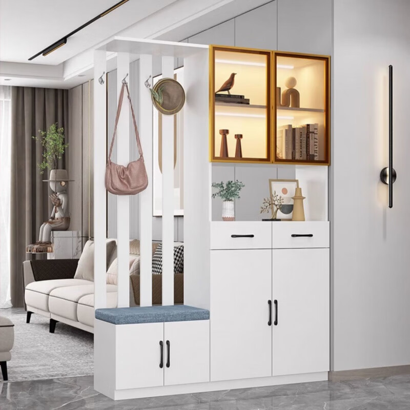 Zhengmu Feng all solid wood entrance cabinet shoe cabinet integrated entry modern simple living room screen partition cabinet multi-functional wine cabinet storage light luxury gray 120 ecological solid wood board default left stool