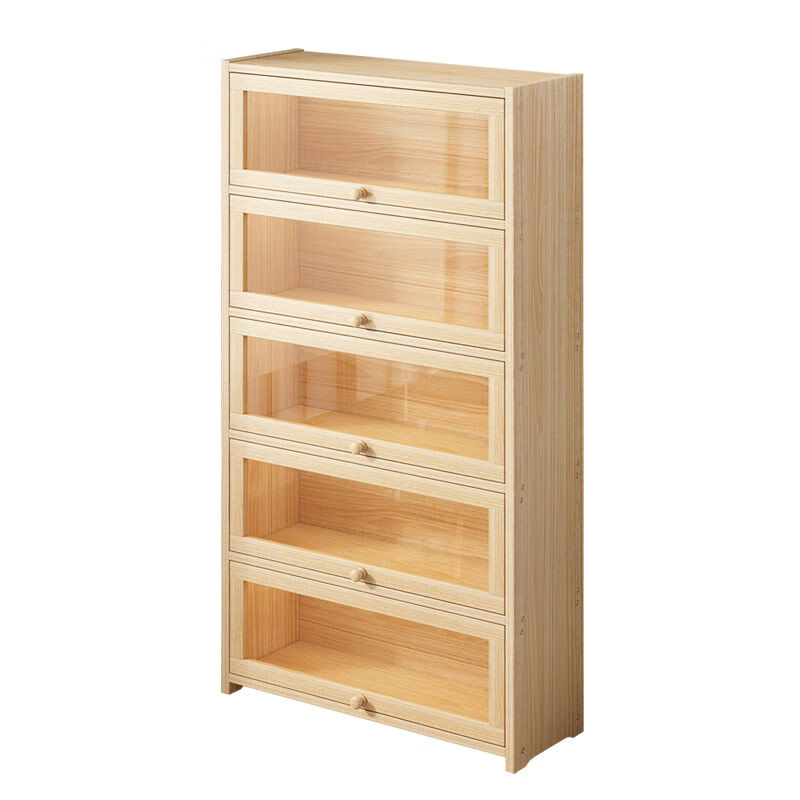 Moridi pine bookcase with flip-up transparent door student book storage cabinet multi-layer floor-to-ceiling solid wood bookshelf toy storage cabinet unpainted pine healthy solid wood bookcase five-layer 80 long flip door design