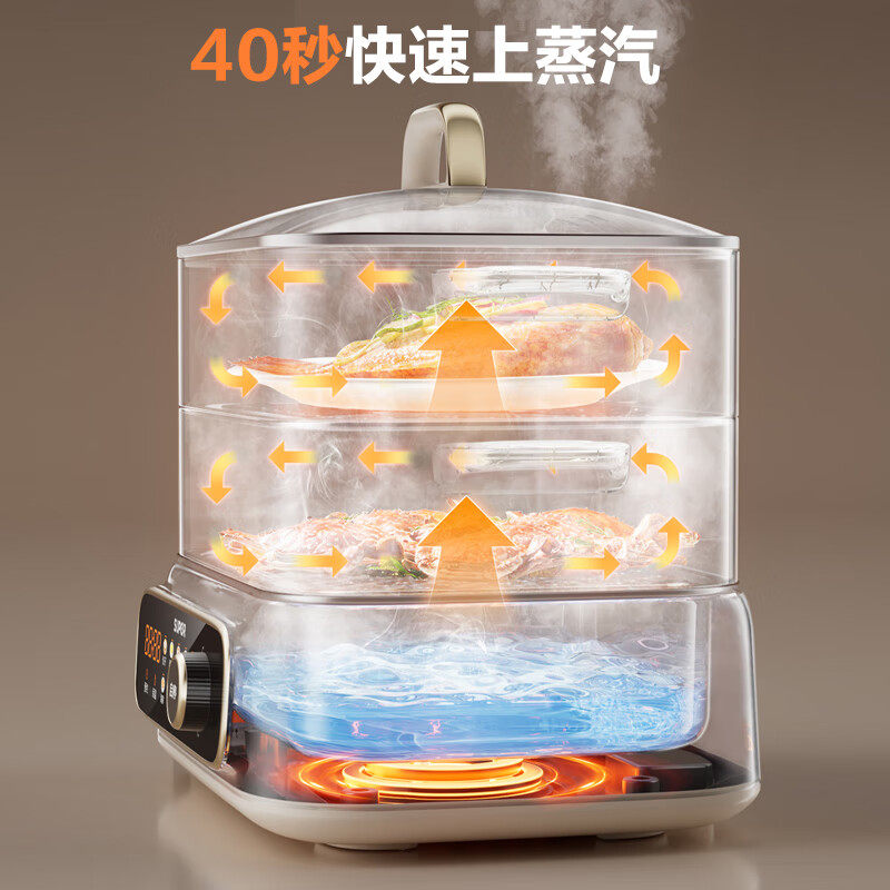 SUPOR electric steamer, household multi-functional stew and steaming integrated electric hot pot, 0-coated stainless steel steamer, electric cooking pot, 18L multi-purpose pot ZN30FC669
