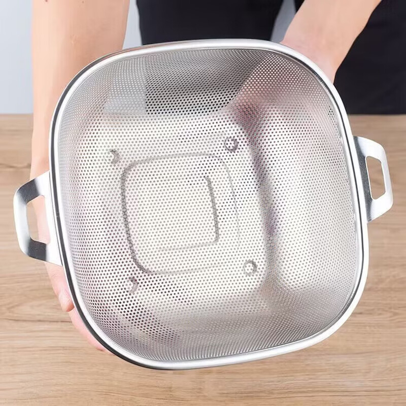 Shantou Lincun extra thick square drain basket stainless steel rice basin kitchen sink fruit basket extra thick square with ears 32cm