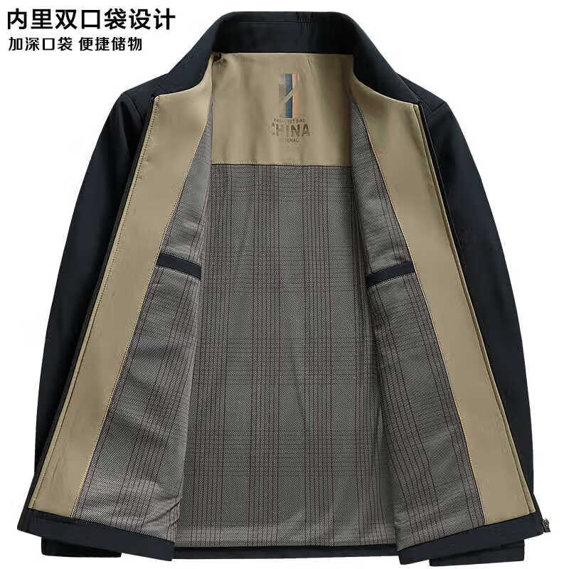 Woodpecker 2026 new dad outer jacket men's spring and autumn middle-aged 40 executive jacket 50 middle-aged and elderly 60 grandpa winter coat 20503/1017 navy blue single jacket L (recommended 100-115 catties)