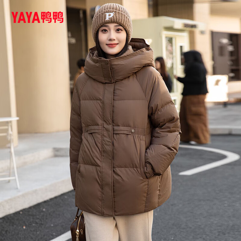 YAYA down jacket women's winter hooded stand collar hand-length loose comfortable slim thick duck down winter jacket