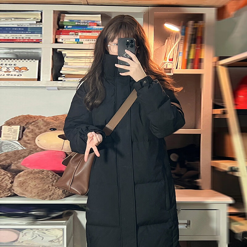 GARNUO Chinese drama same style down jacket for women mid-length knee-length hooded 2025 new winter white duck down thickened black jacket black S 80-100 catties