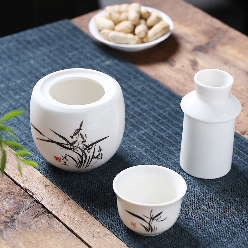 Qiansheng Yuan Wine Warmer Three-piece Set Ceramic Wine Warmer Shanshui Household 2-Liang Wine Warmer Warmer Wine Warmer Chinese Style Wine Kettle Orchid 2-Liang Wine Warmer (1 Pot 2 Cups 1 Liner) 101-200ml