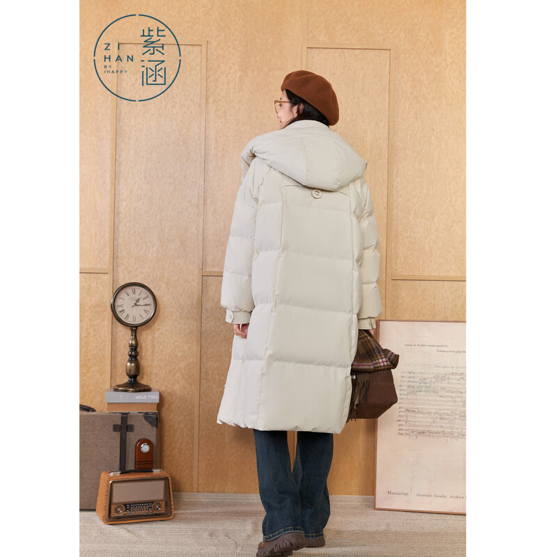 Zihan (ZIHAN) Zihan long hooded down jacket for women 2024 winter new windproof and waterproof over-the-knee duck down jacket