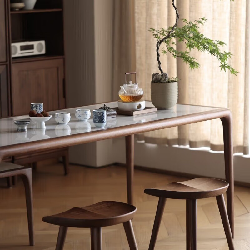 Nian Lin Memory solid wood dining table North American black walnut log slate tea table home simple dining table ebony wood slate dining table North American black walnut single table 200*90*75cm