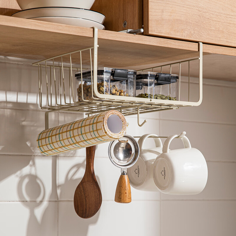Modern Housewife Kitchen Shelf Layered Hanging Basket Hanging Storage Artifact Hanging Cabinet Paper Hanging Rack Under Wall Cabinet New Hanging Basket (White)