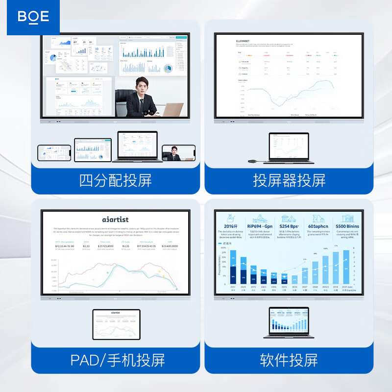 BOE conference tablet all-in-one touch wireless projection electronic whiteboard writing teaching training video smart office commercial enterprise 4K monitor large screen 98-inch wall-mounted + touch + screen projection device ultra-thin high-definition touch wireless projection large conference tablet all-in-one computer connected to TV
