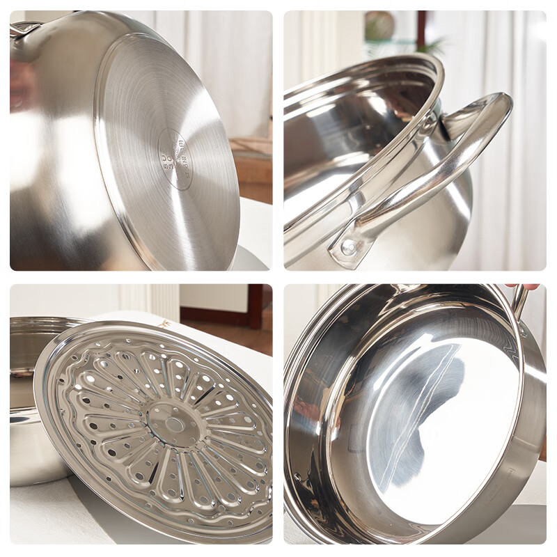 Steaming Shangmei steamer stainless steel soup pot steamer thickened double bottom steamer bamboo gas induction cooker universal pot household 32cm soup pot + bamboo steamer 3 cages 1 lid 30cm