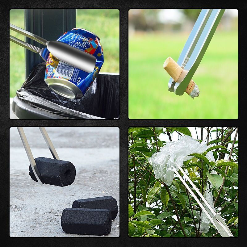 Vinoa stainless steel fire tongs carbon garbage tongs old-fashioned pliers with extended flat head briquettes household high temperature resistant fire tongs for sanitation, solid clamp mouth 43 cm, thickened and rust-free, about 420 grams