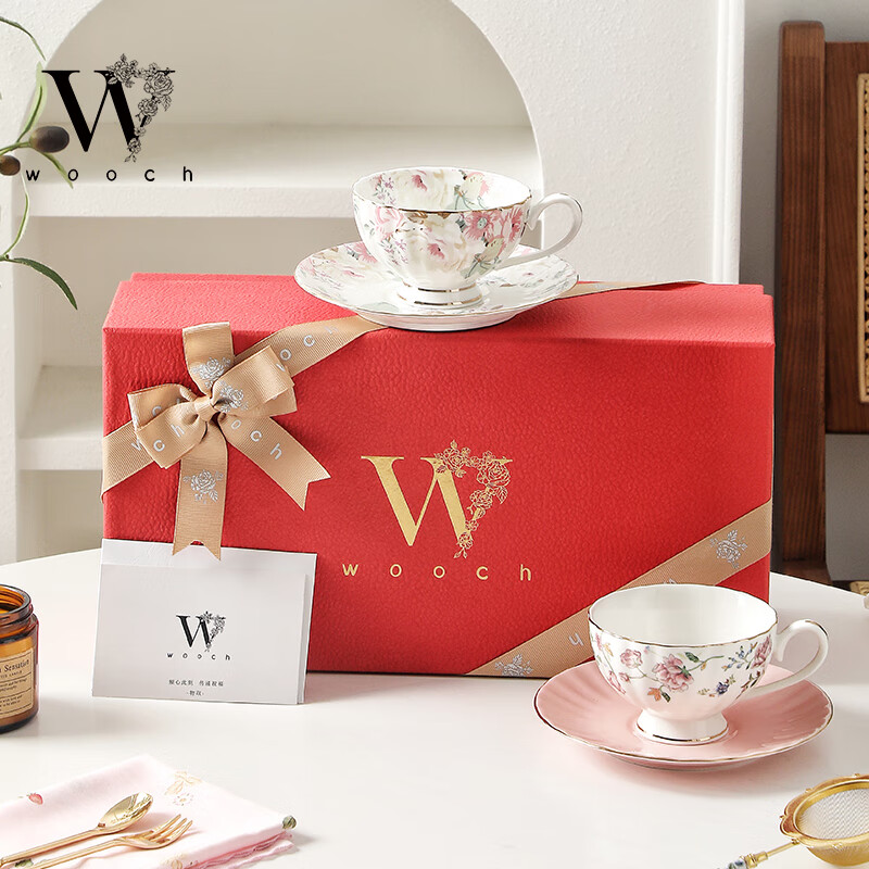 WOOCH Sweet Series Cups and Saucers Gift Boxes, Light Luxurious Exquisite Coffee Cups, Engagement Gifts, and Newlyweds Housewarming Souvenirs