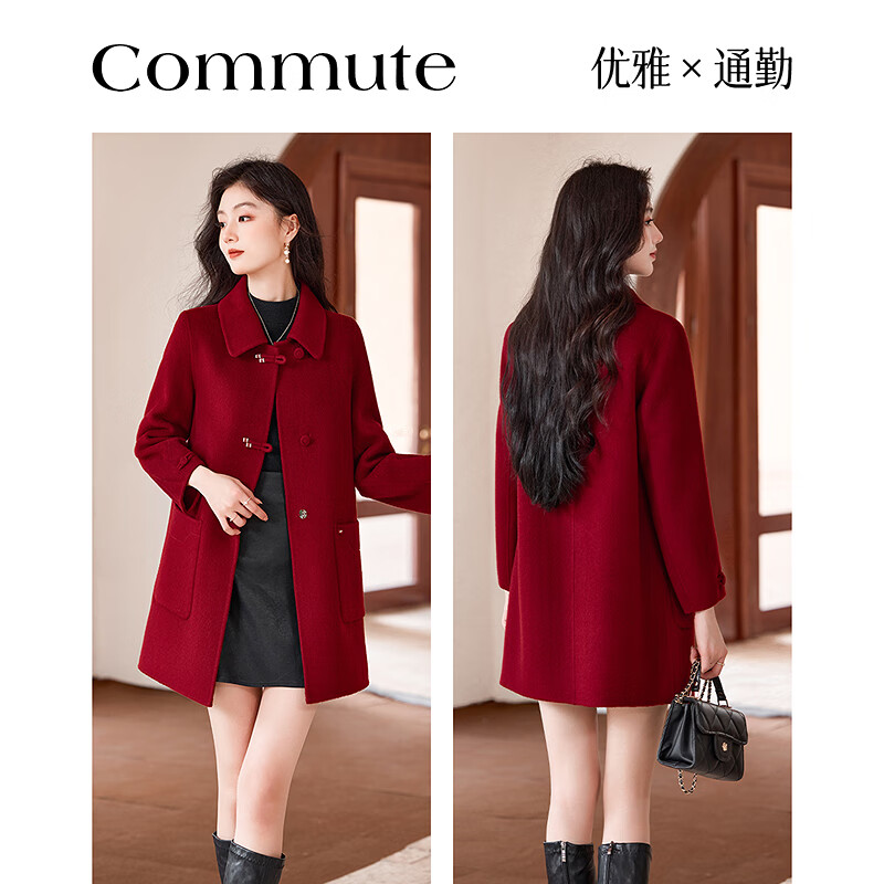 Time Past velvety woolen 25 winter design sense for daily wear niche petite women's coat 11 red S