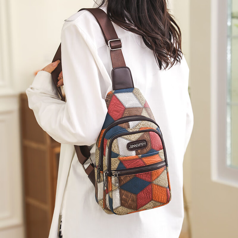 Kangaroo women's trendy, comfortable and casual soft leather new Korean style fashionable and versatile one-shoulder cross-body printed coin chest bag single zipper