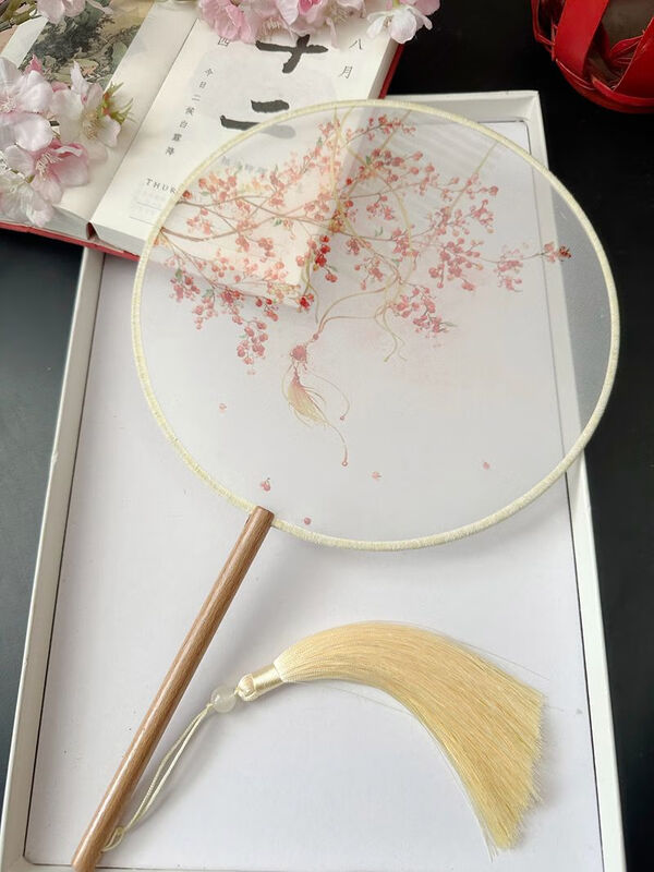 Yusenyi Tuan Fan Ancient Fan Chinese Style Classical Round Palace Fan Ancient Hanfu Tassel Cheongsam Double-sided Summer Antique Daily Fan