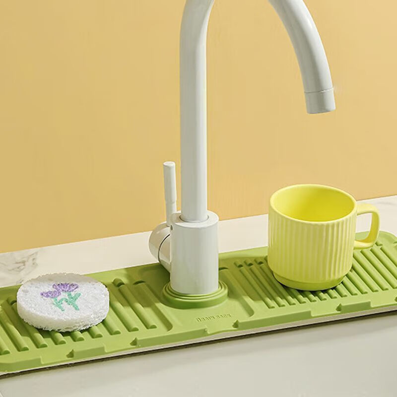 JD Logistics Kitchen Sink Drain Rack Wash Basin Storage Rack Pool Countertop Faucet Sponge Drain Pad Grass Green 1 pc